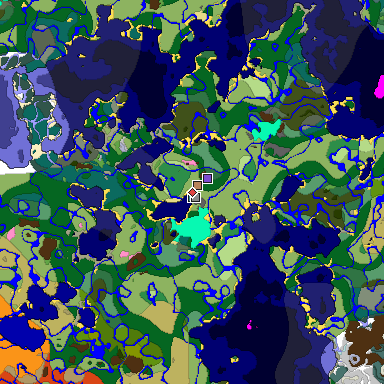Predicted biome map of Java 1.20 seed 1935470358245203643 around estimated spawn