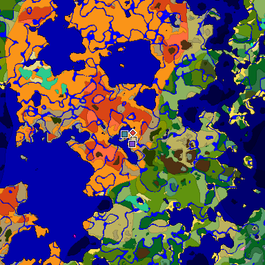 Predicted biome map of Java 1.20 seed -3956812014727797178 around estimated spawn