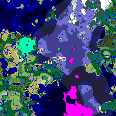 Predicted biome map of Java 1.20 seed 521513381476497145 around estimated spawn
