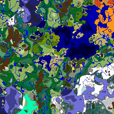 Predicted biome map of Java 1.20 seed 7227141384198426598 around estimated spawn