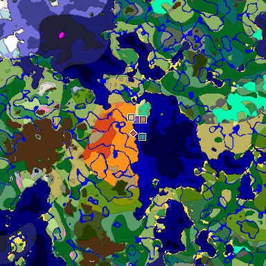 Predicted biome map of Java 1.20 seed -8842602023832737160 around estimated spawn