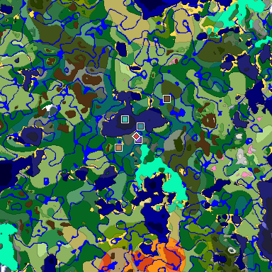 Predicted biome map of Java 1.20 seed 7579111600786642525 around estimated spawn