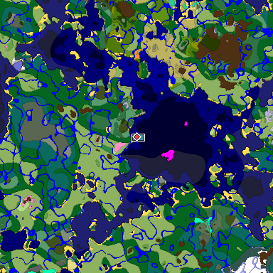 Predicted biome map of Java 1.20 seed -9097354429255775786 around estimated spawn