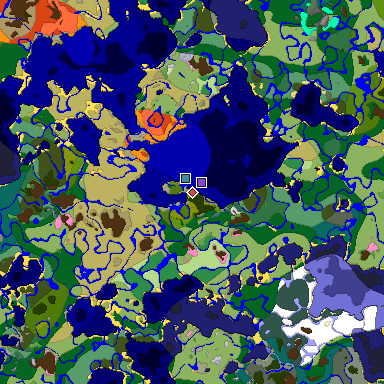 Predicted biome map of Java 1.20 seed 6317244819256544105 around estimated spawn