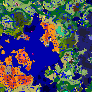 Predicted biome map of Java 1.20 seed 3298639972784467705 around estimated spawn