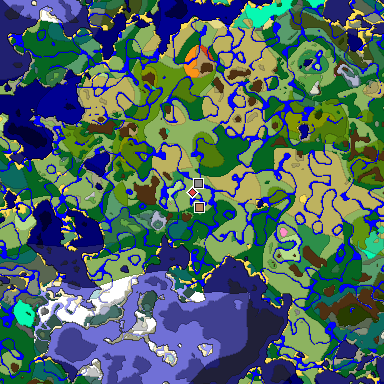 Predicted biome map of Java 1.20 seed 4368172763158677613 around estimated spawn