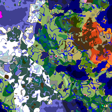 Predicted biome map of Java 1.20 seed 7621368322411357443 around estimated spawn