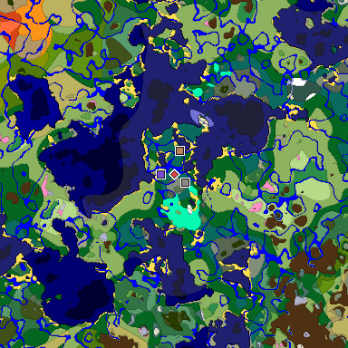 Predicted biome map of Java 1.20 seed -3304759245185094452 around estimated spawn