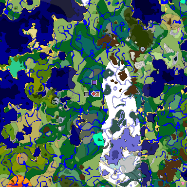 Predicted biome map of Java 1.20 seed 8705883362284389049 around estimated spawn