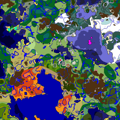 Predicted biome map of Java 1.20 seed -3381755513257520573 around estimated spawn