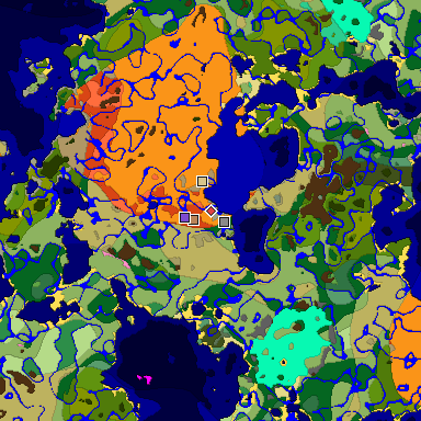 Predicted biome map of Java 1.20 seed -2414623119245399421 around estimated spawn