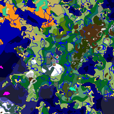 Predicted biome map of Java 1.20 seed -3204500010009410722 around estimated spawn