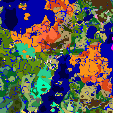 Predicted biome map of Java 1.20 seed -8767294313389297320 around estimated spawn