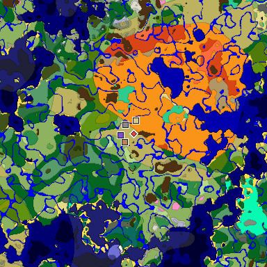 Predicted biome map of Java 1.20 seed -1221889377555406067 around estimated spawn