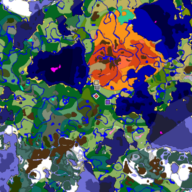Predicted biome map of Java 1.20 seed -4371743538355244951 around estimated spawn