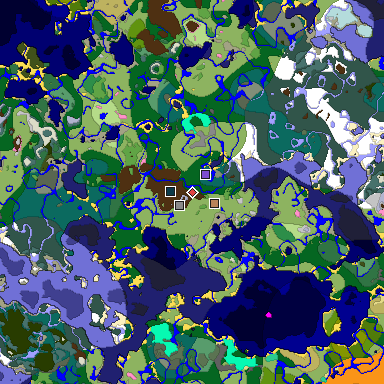 Predicted biome map of Java 1.20 seed -3483089317148858550 around estimated spawn