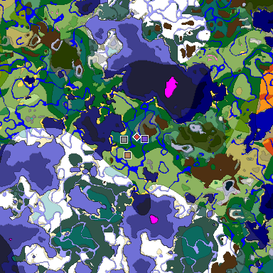 Predicted biome map of Java 1.20 seed 1712615075692478935 around estimated spawn