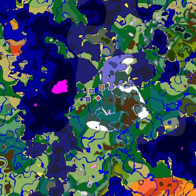 Predicted biome map of Java 1.20 seed 8699623708643949441 around estimated spawn