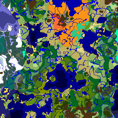 Predicted biome map of Java 1.20 seed 9121098532358161123 around estimated spawn