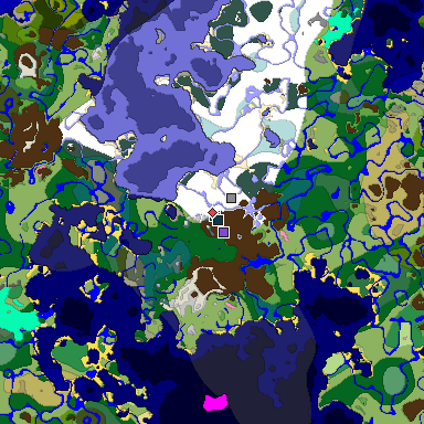 Predicted biome map of Java 1.20 seed 6227411054544786077 around estimated spawn
