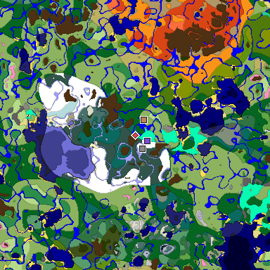 Predicted biome map of Java 1.20 seed -8808447124488495321 around estimated spawn