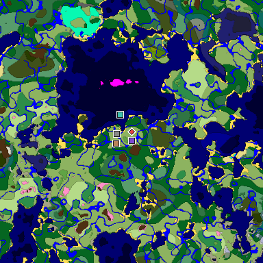 Predicted biome map of Java 1.20 seed 6840486662764258538 around estimated spawn
