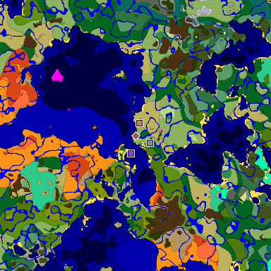 Predicted biome map of Java 1.20 seed -5382711234972722364 around estimated spawn
