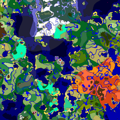 Predicted biome map of Java 1.20 seed 235903425598386965 around estimated spawn