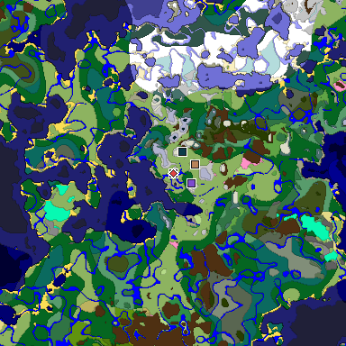 Predicted biome map of Java 1.20 seed 6257704437683915172 around estimated spawn