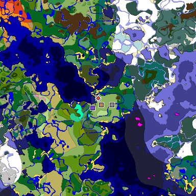 Predicted biome map of Java 1.20 seed 397956377921351719 around estimated spawn