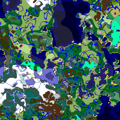 Predicted biome map of Java 1.20 seed -535253360562498492 around estimated spawn