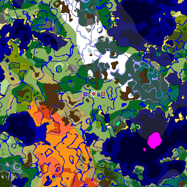Predicted biome map of Java 1.20 seed 14014916835931283 around estimated spawn