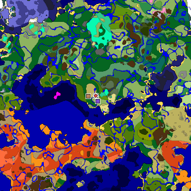 Predicted biome map of Java 1.20 seed 3281818656653219093 around estimated spawn