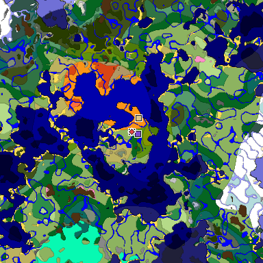 Predicted biome map of Java 1.20 seed 8409442054700780812 around estimated spawn