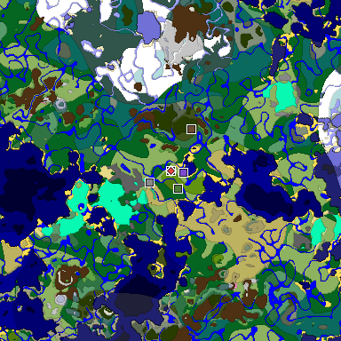 Predicted biome map of Java 1.20 seed 3667795232839587210 around estimated spawn