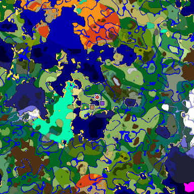 Predicted biome map of Java 1.20 seed -2168088199616342631 around estimated spawn