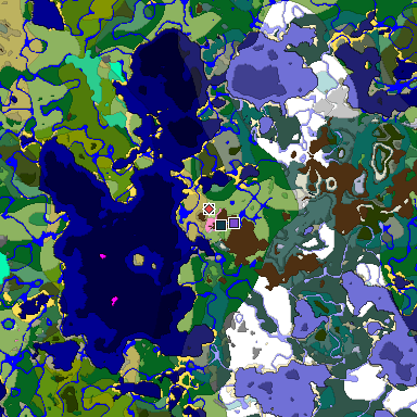 Predicted biome map of Java 1.20 seed -413110930060091988 around estimated spawn
