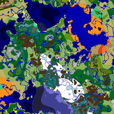 Predicted biome map of Java 1.20 seed -5521278420449805482 around estimated spawn