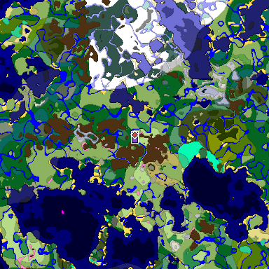 Predicted biome map of Java 1.20 seed 733335242898224050 around estimated spawn