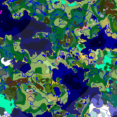 Predicted biome map of Java 1.20 seed 1545562668553119755 around estimated spawn