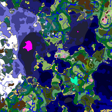 Predicted biome map of Java 1.20 seed 2362366794271295984 around estimated spawn