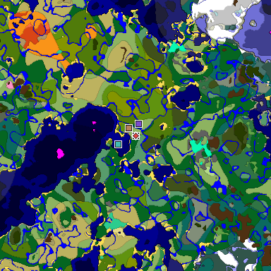 Predicted biome map of Java 1.20 seed 5622722812180081596 around estimated spawn