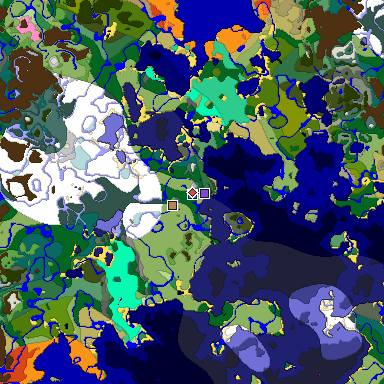 Predicted biome map of Java 1.20 seed -3884841337991655276 around estimated spawn
