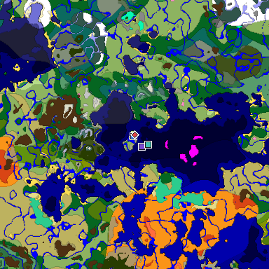 Predicted biome map of Java 1.20 seed -3998699387016058871 around estimated spawn