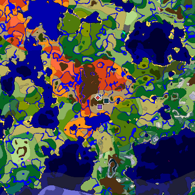 Predicted biome map of Java 1.20 seed -3720779069464518742 around estimated spawn