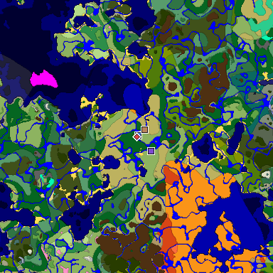 Predicted biome map of Java 1.20 seed 4135941389161469231 around estimated spawn