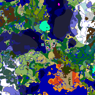 Predicted biome map of Java 1.20 seed -4287762763279268501 around estimated spawn