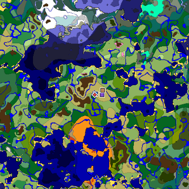 Predicted biome map of Java 1.20 seed 6672082573162801358 around estimated spawn