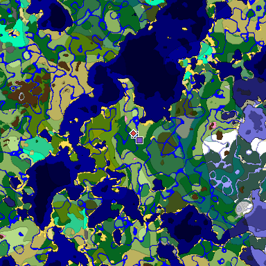 Predicted biome map of Java 1.20 seed -1024178524888312300 around estimated spawn