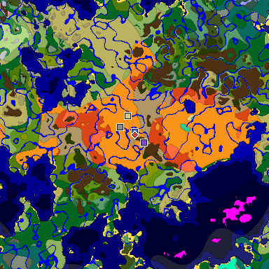 Predicted biome map of Java 1.20 seed 7912927940928776252 around estimated spawn